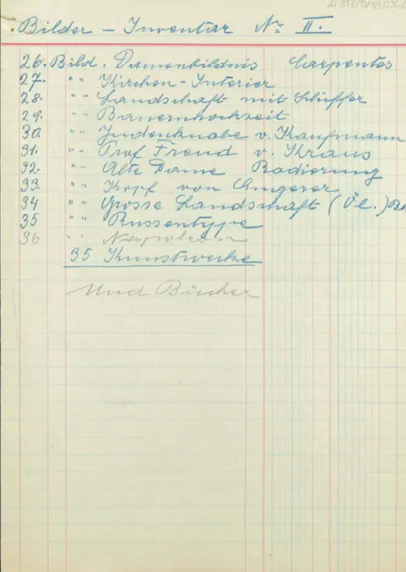 Inventory of Alexander Freud’s apartment, Emigrationsakt Alexander Freud AT-SFP/D/39-41