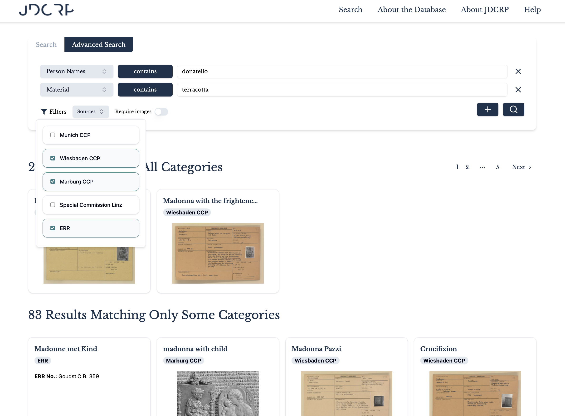 ReCLAIM search results and filters